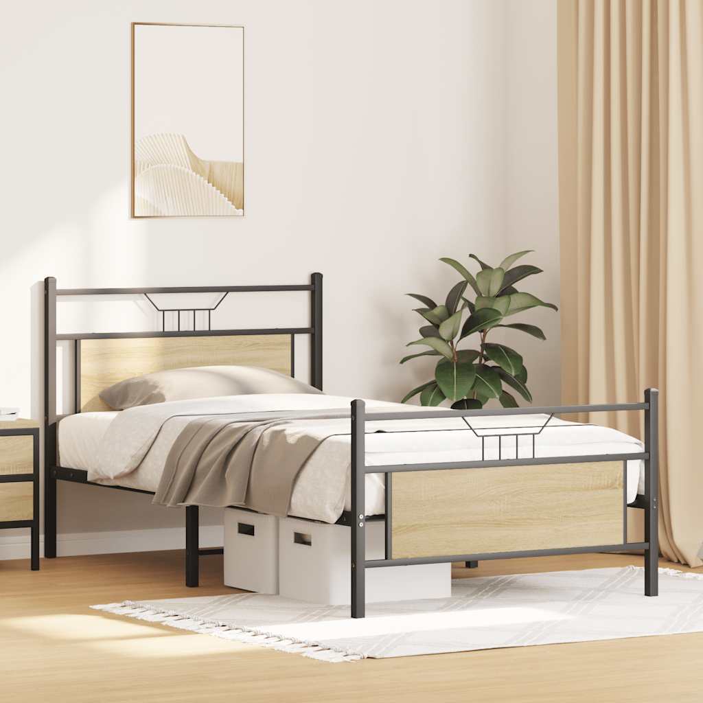 vidaXL Rama łóżka bez materaca Dąb Sonoma 107x203 cm Drewno klejone