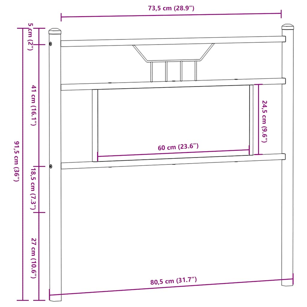 vidaXL Wymienne wezgłowie Sonoma Oak 75 cm Drewno i stal konstrukcyjna
