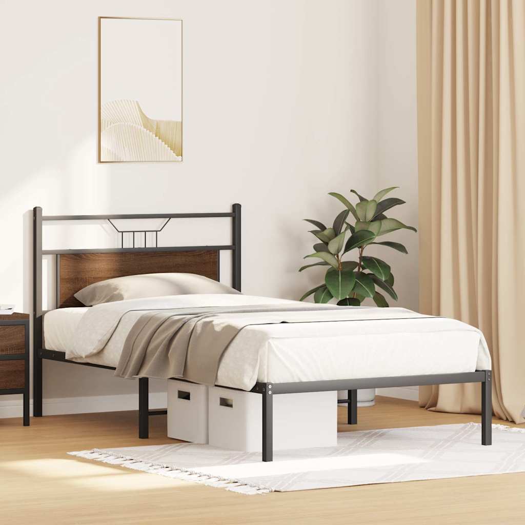 vidaXL Rama łóżka bez materaca Brązowy dąb 107x203 cm Drewno klejone