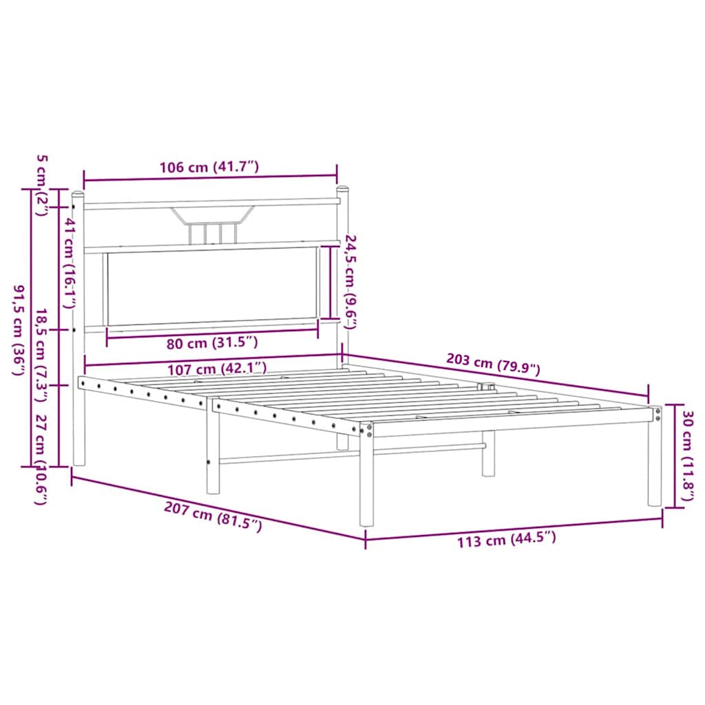 vidaXL Rama łóżka bez materaca Brązowy dąb 107x203 cm Drewno klejone