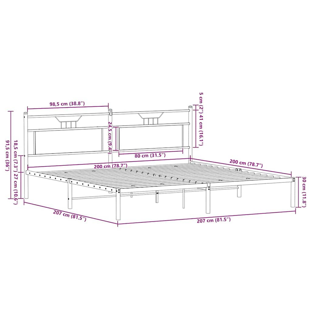 vidaXL Rama łóżka bez materaca Brązowy dąb 200x200 cm Drewno klejone