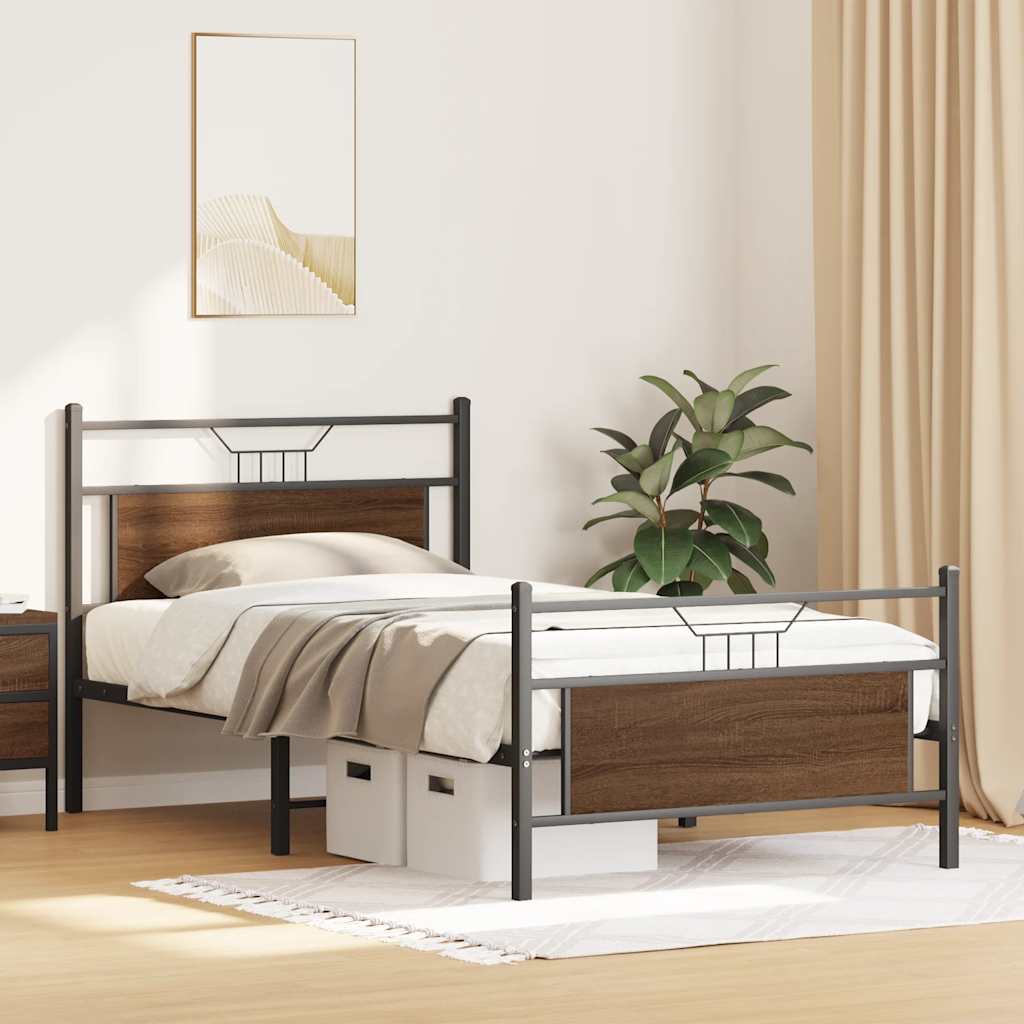 vidaXL Rama łóżka bez materaca Brązowy dąb 107x203 cm Drewno klejone