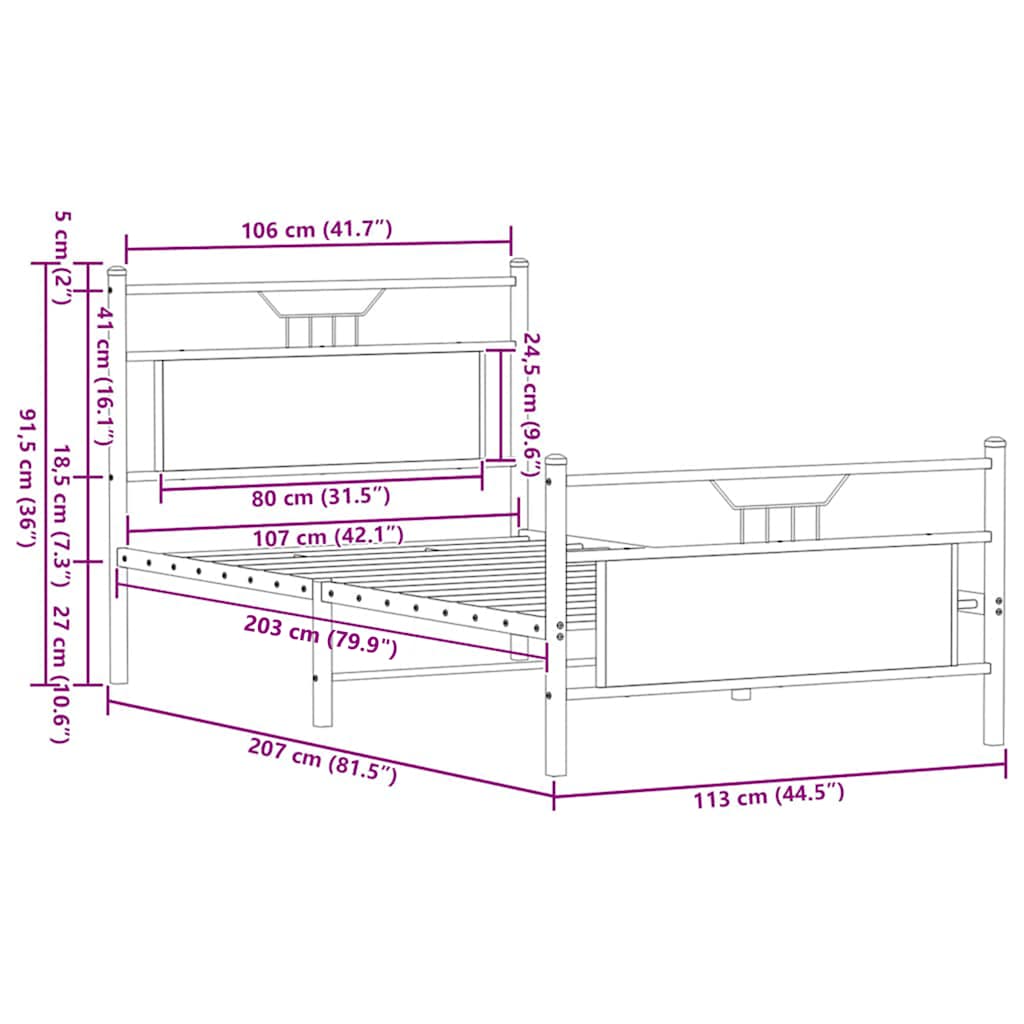 vidaXL Rama łóżka bez materaca Brązowy dąb 107x203 cm Drewno klejone