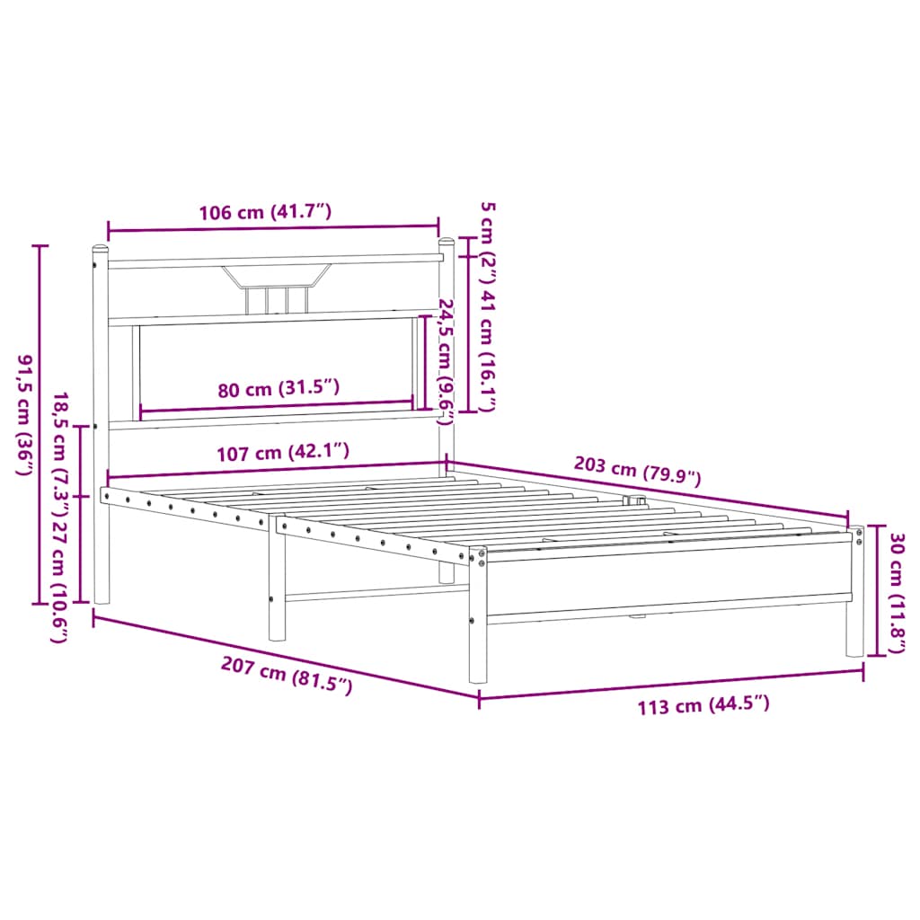vidaXL Rama łóżka bez materaca dąb wędzony 107x203 cm Drewno klejone