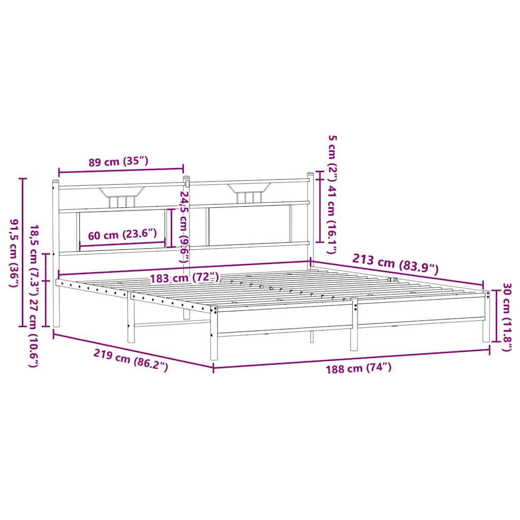 vidaXL Rama łóżka bez materaca dąb wędzony 183x213 cm Drewno klejone