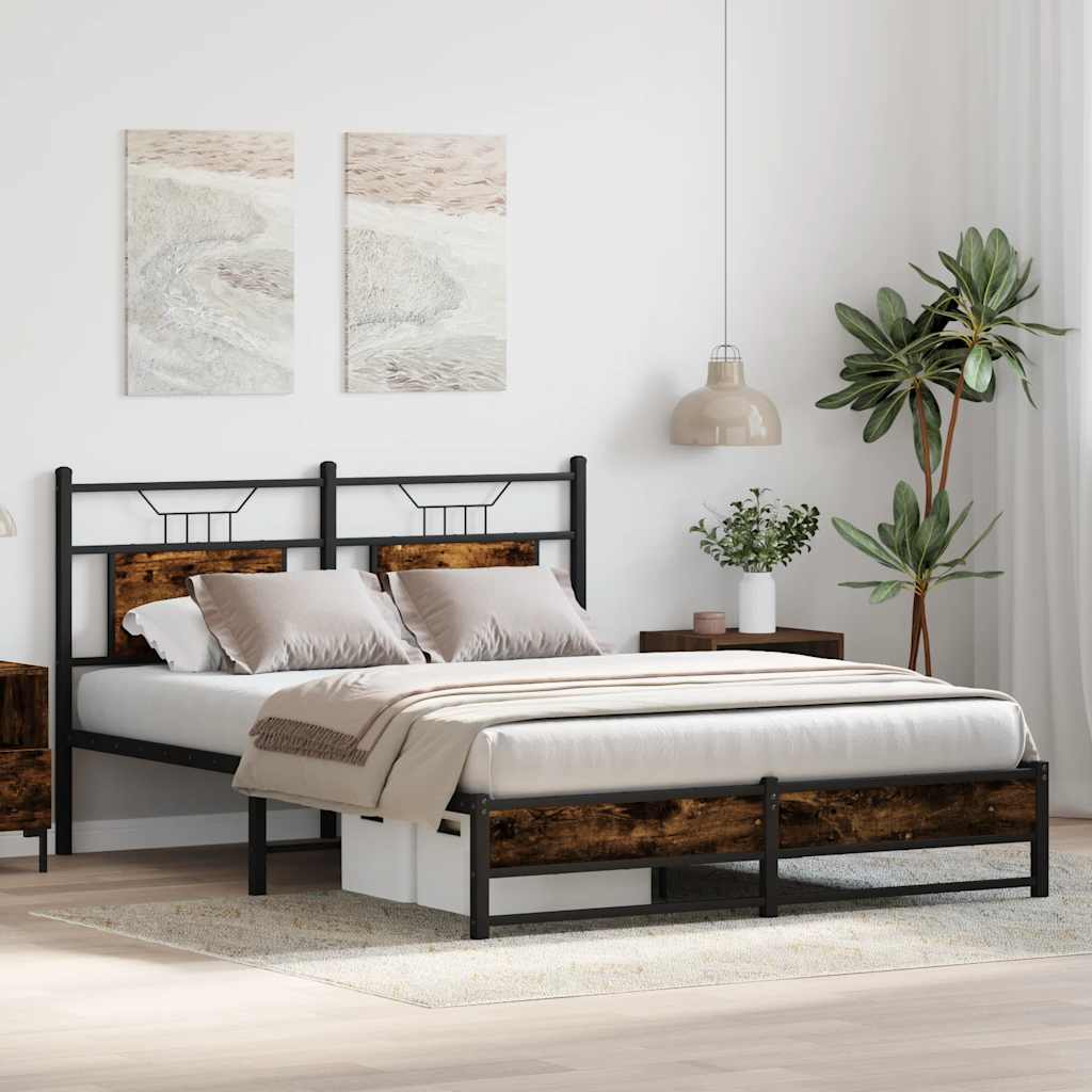 vidaXL Łóżko bez materaca, przydymiony dąb, 150x200 cm