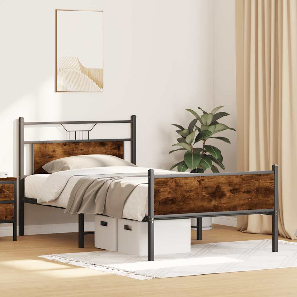 vidaXL Rama łóżka bez materaca dąb wędzony 107x203 cm Drewno klejone