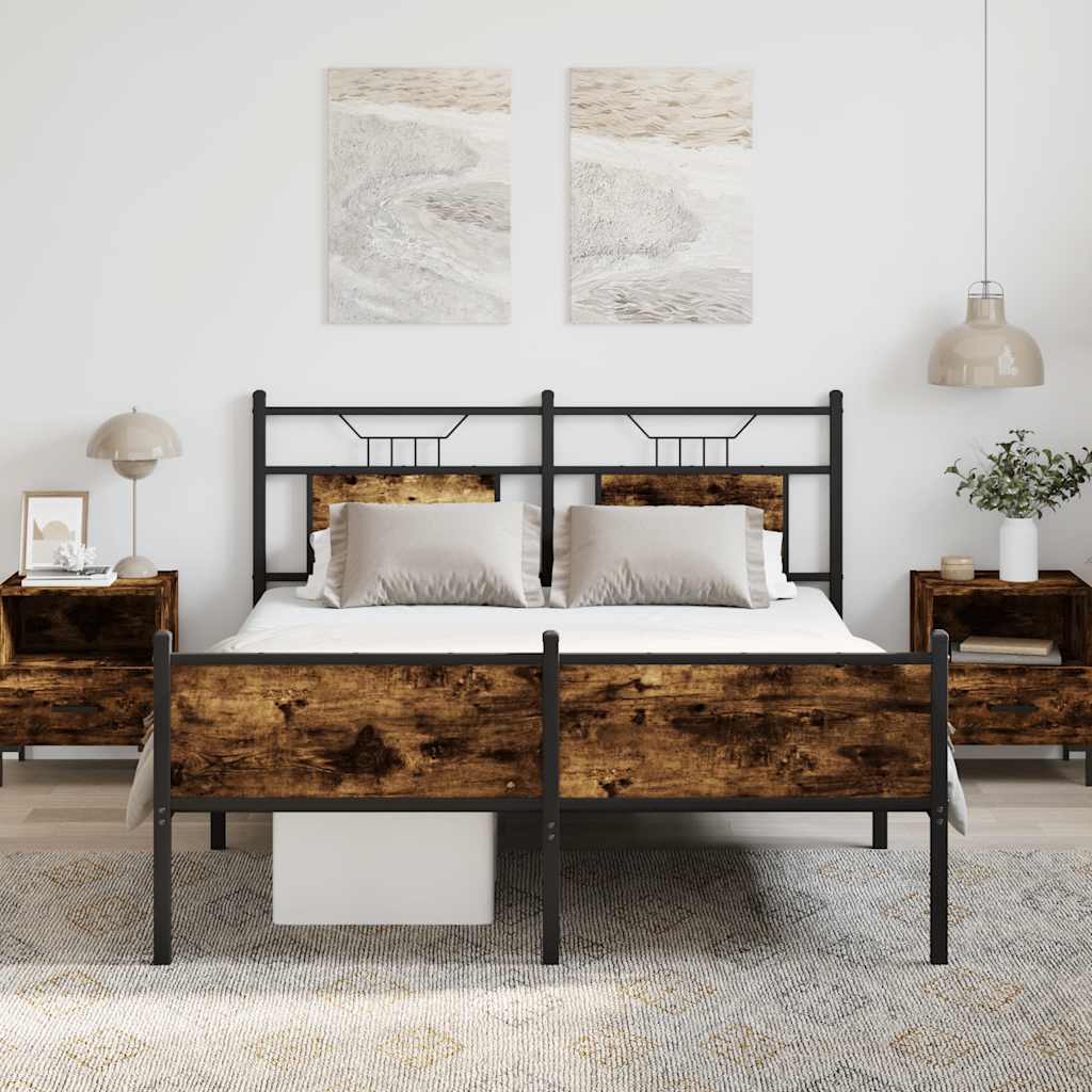vidaXL Łóżko bez materaca, przydymiony dąb, 150x200 cm
