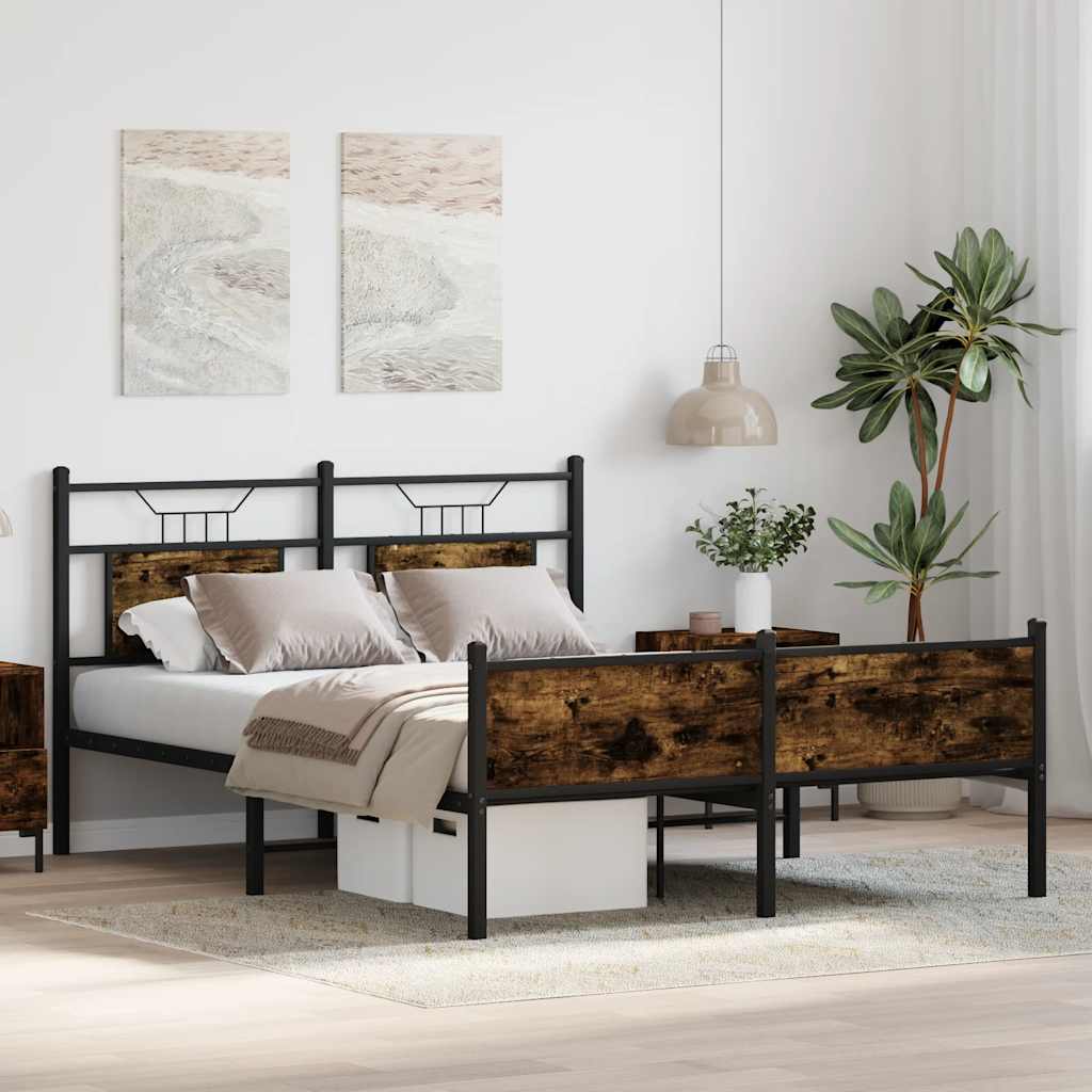 vidaXL Łóżko bez materaca, przydymiony dąb, 150x200 cm