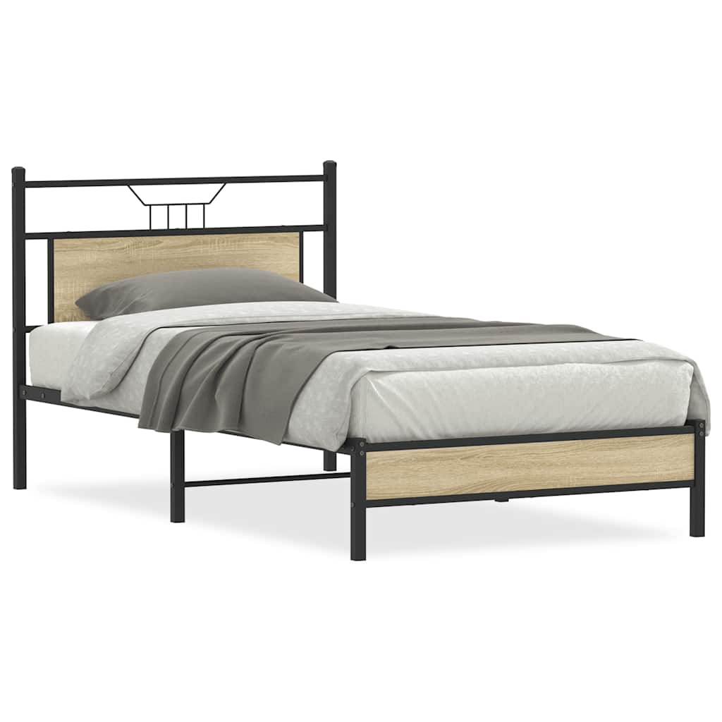 vidaXL Rama łóżka bez materaca Dąb Sonoma 107x203 cm Drewno klejone