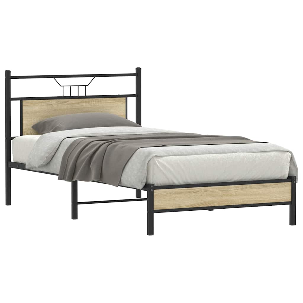 vidaXL Rama łóżka bez materaca Dąb Sonoma 107x203 cm Drewno klejone