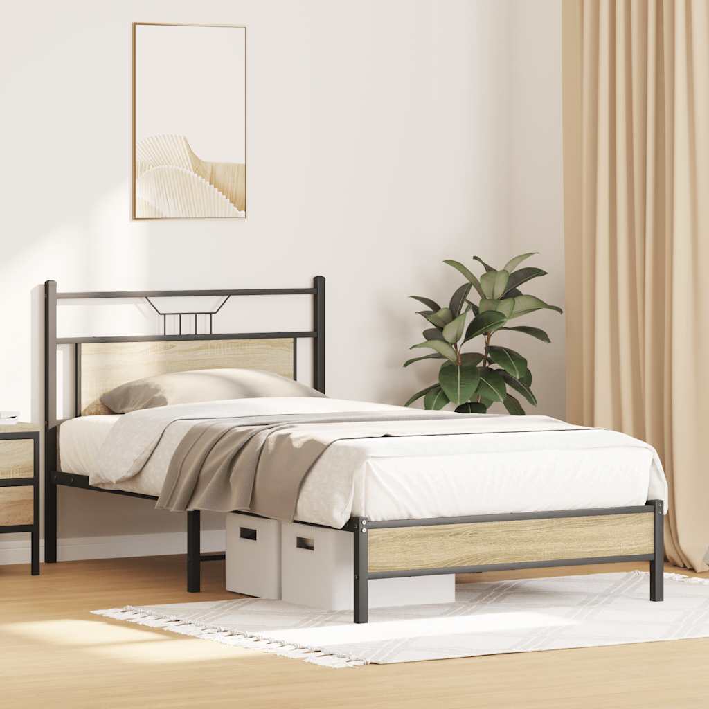 vidaXL Rama łóżka bez materaca Dąb Sonoma 107x203 cm Drewno klejone