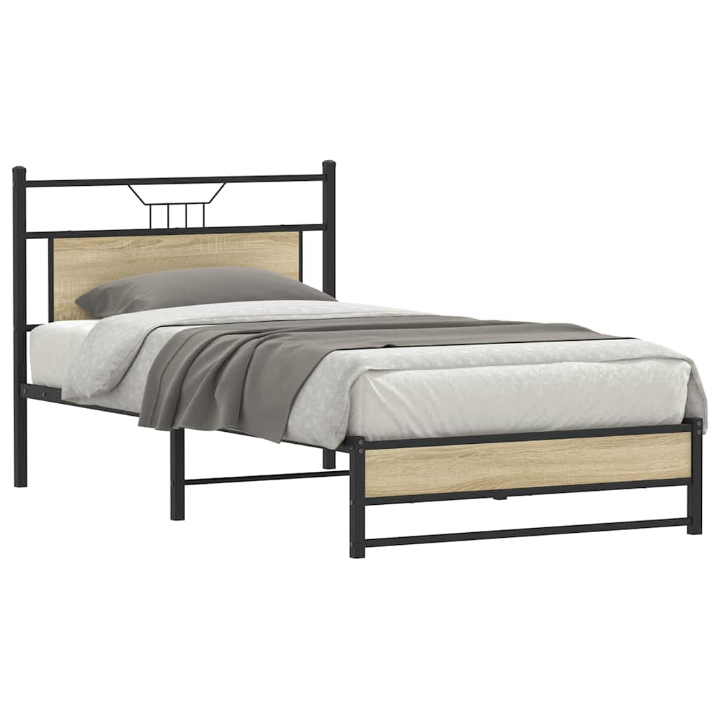 vidaXL Rama łóżka bez materaca Dąb Sonoma 107x203 cm Drewno klejone