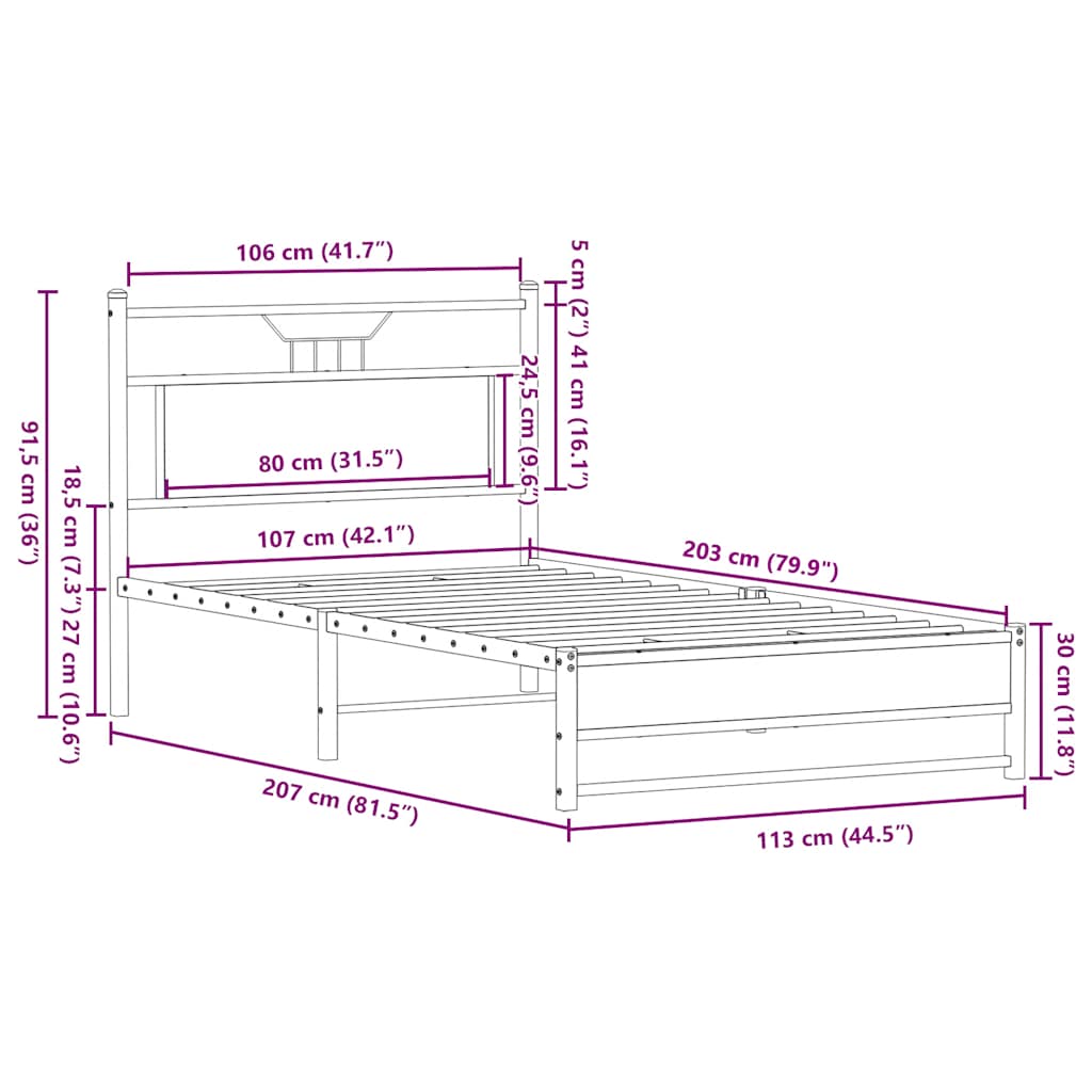 vidaXL Rama łóżka bez materaca Dąb Sonoma 107x203 cm Drewno klejone