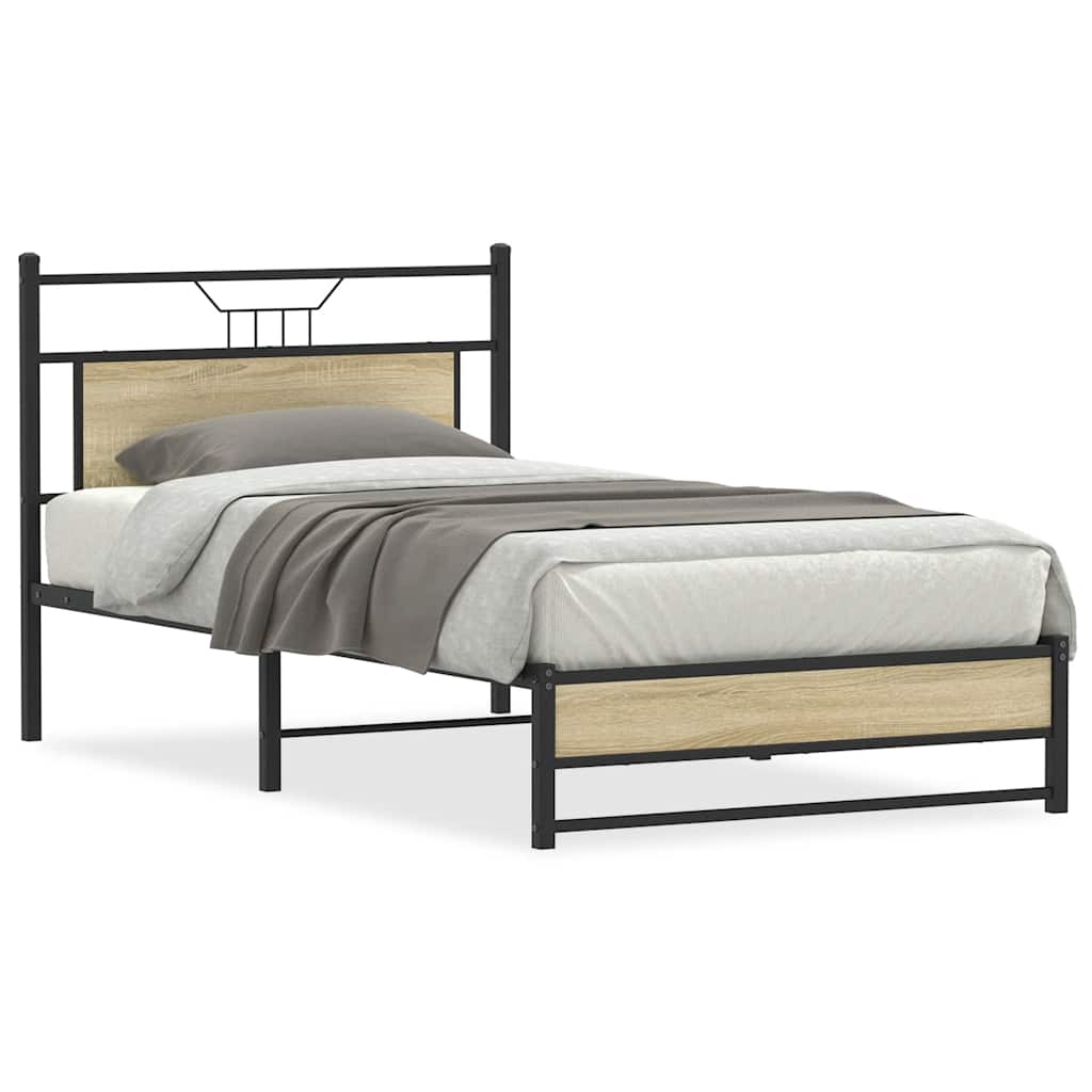 vidaXL Rama łóżka bez materaca Dąb Sonoma 107x203 cm Drewno klejone