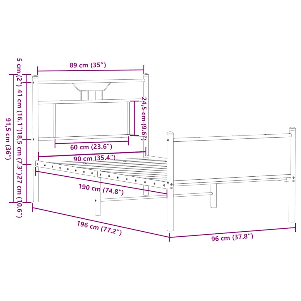 vidaXL Łóżko bez materaca, dąb sonoma, 90x190 cm