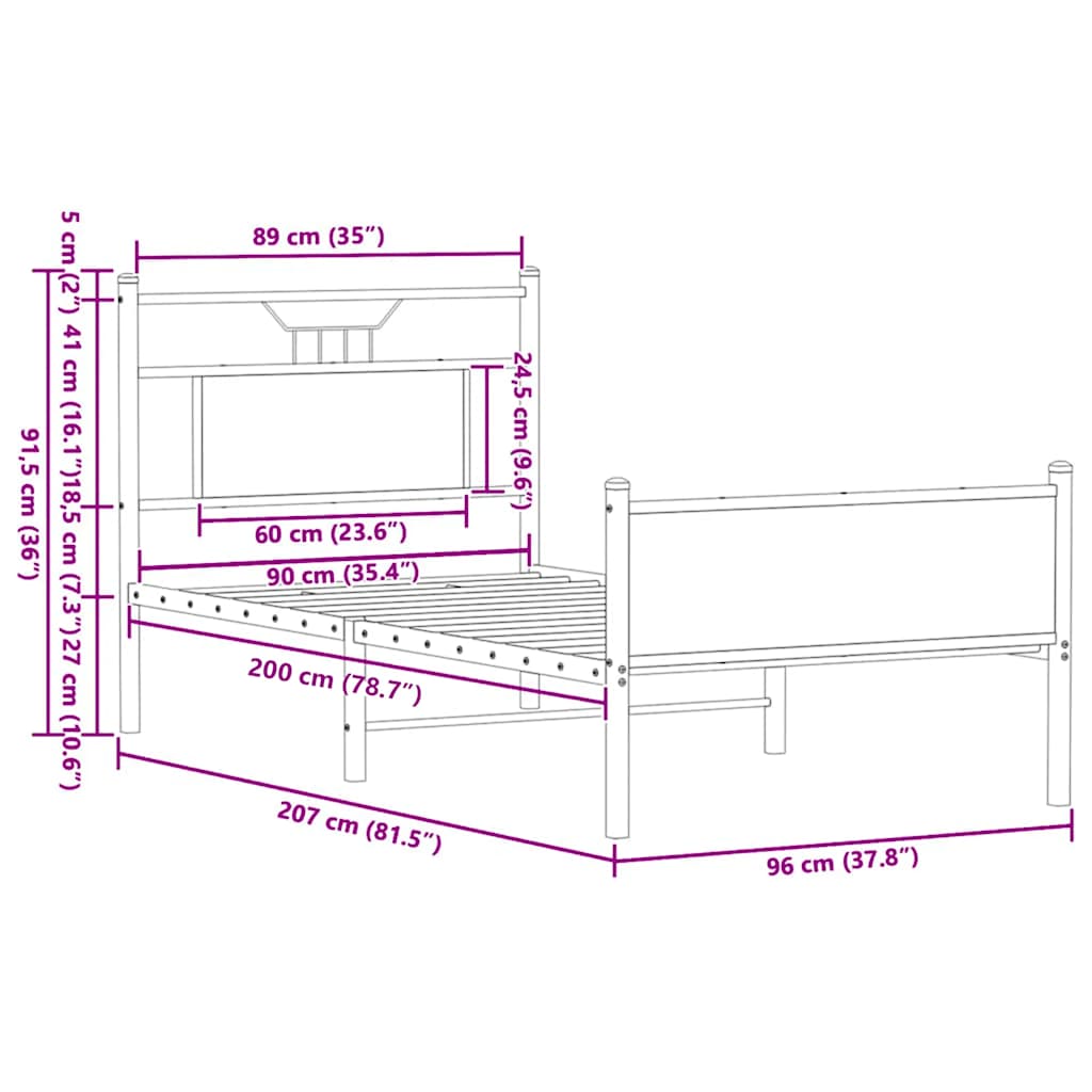vidaXL Łóżko bez materaca, dąb sonoma, 90x200 cm