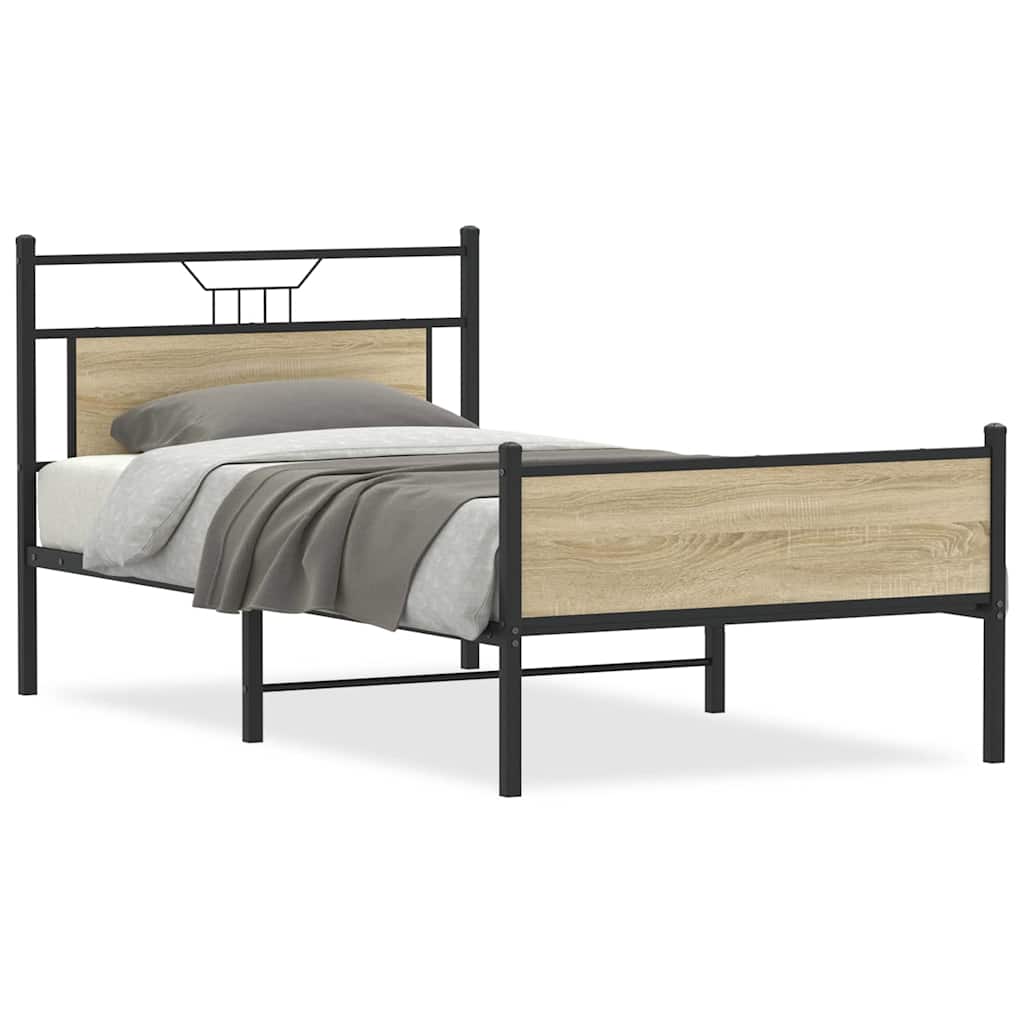 vidaXL Rama łóżka bez materaca Dąb Sonoma 107x203 cm Drewno klejone