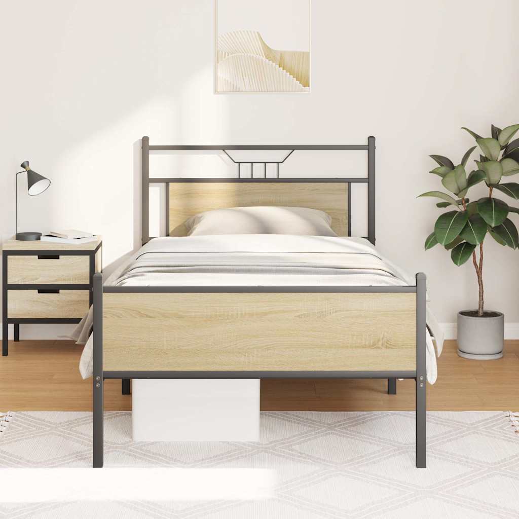 vidaXL Rama łóżka bez materaca Dąb Sonoma 107x203 cm Drewno klejone