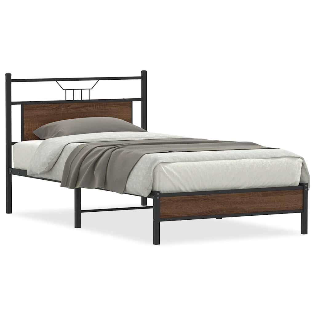 vidaXL Rama łóżka bez materaca Brązowy dąb 107x203 cm Drewno klejone