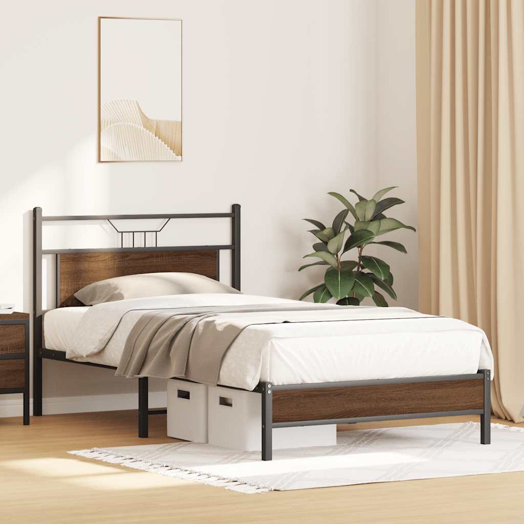 vidaXL Rama łóżka bez materaca Brązowy dąb 107x203 cm Drewno klejone