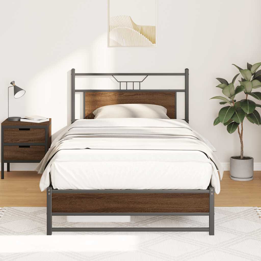 vidaXL Rama łóżka bez materaca Brązowy dąb 107x203 cm Drewno klejone
