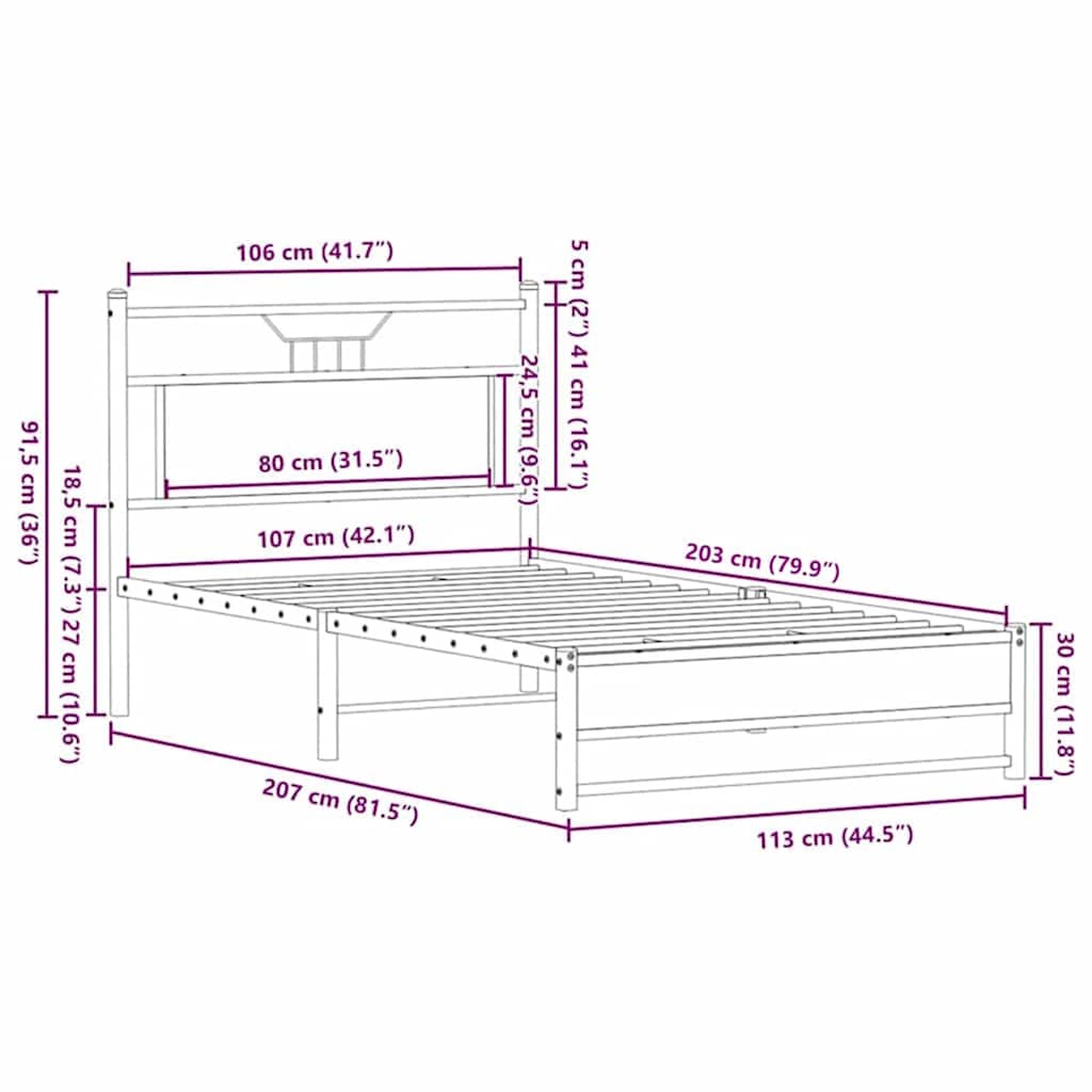 vidaXL Rama łóżka bez materaca Brązowy dąb 107x203 cm Drewno klejone