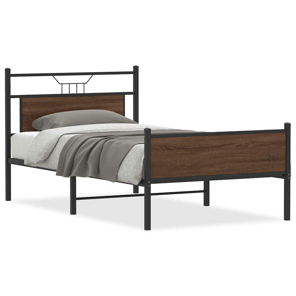 vidaXL Rama łóżka bez materaca Brązowy dąb 107x203 cm Drewno klejone