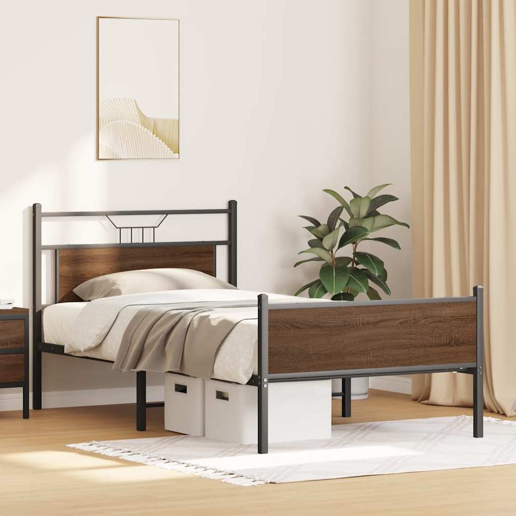 vidaXL Rama łóżka bez materaca Brązowy dąb 107x203 cm Drewno klejone