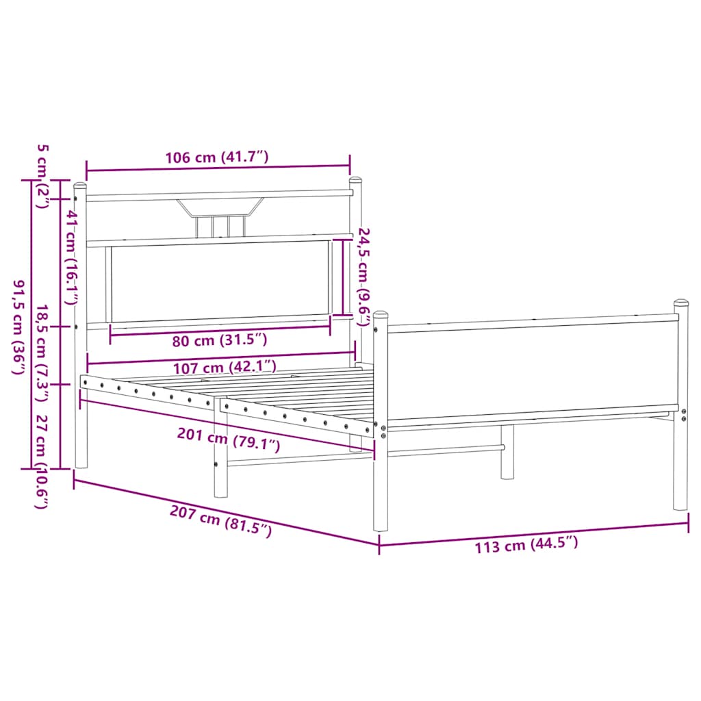 vidaXL Rama łóżka bez materaca Brązowy dąb 107x203 cm Drewno klejone