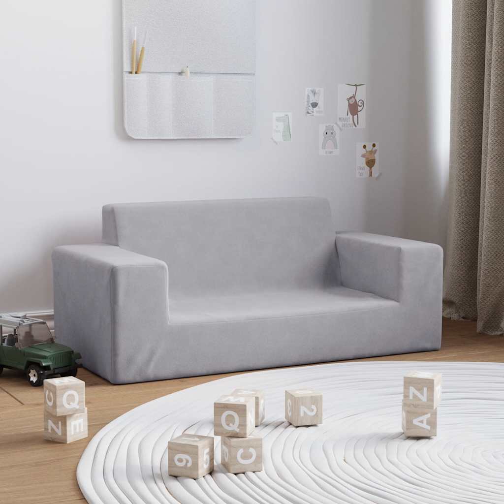 vidaXL 2-os. sofa dla dzieci, jasnoszara, miękki plusz