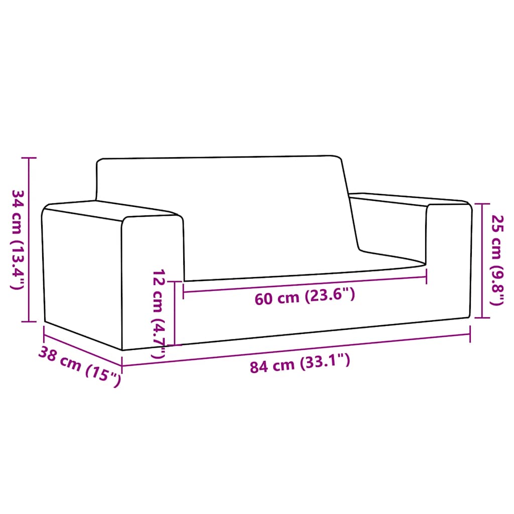 vidaXL 2-os. sofa dla dzieci, antracytowa, miękki plusz