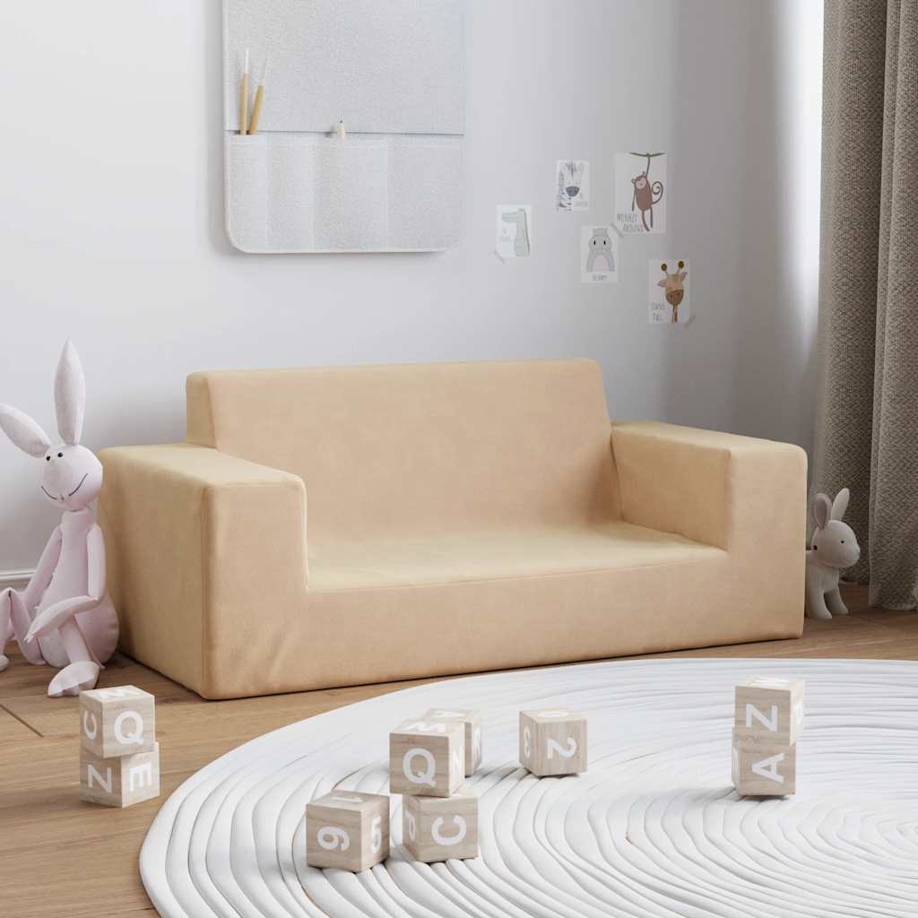 vidaXL 2-os. sofa dla dzieci, kremowa, miękki plusz