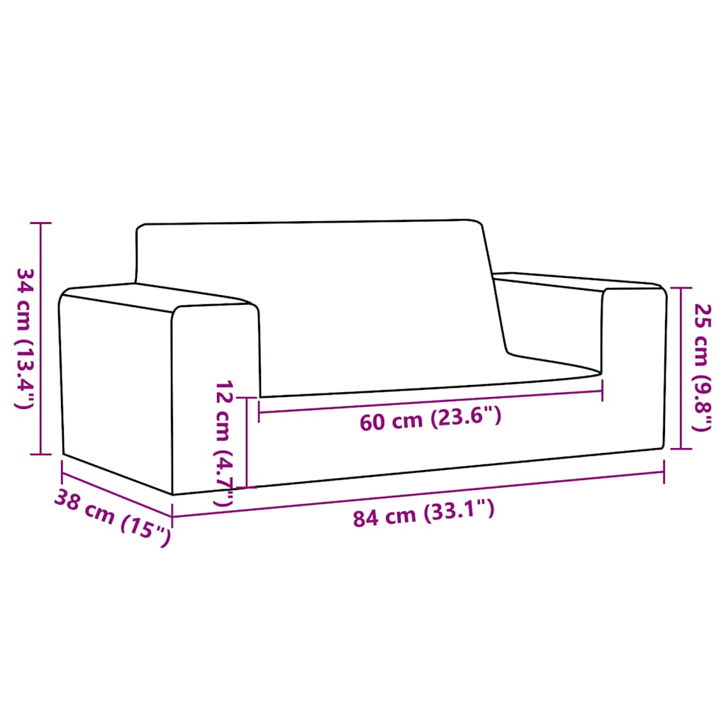 vidaXL 2-os. sofa dla dzieci, kremowa, miękki plusz