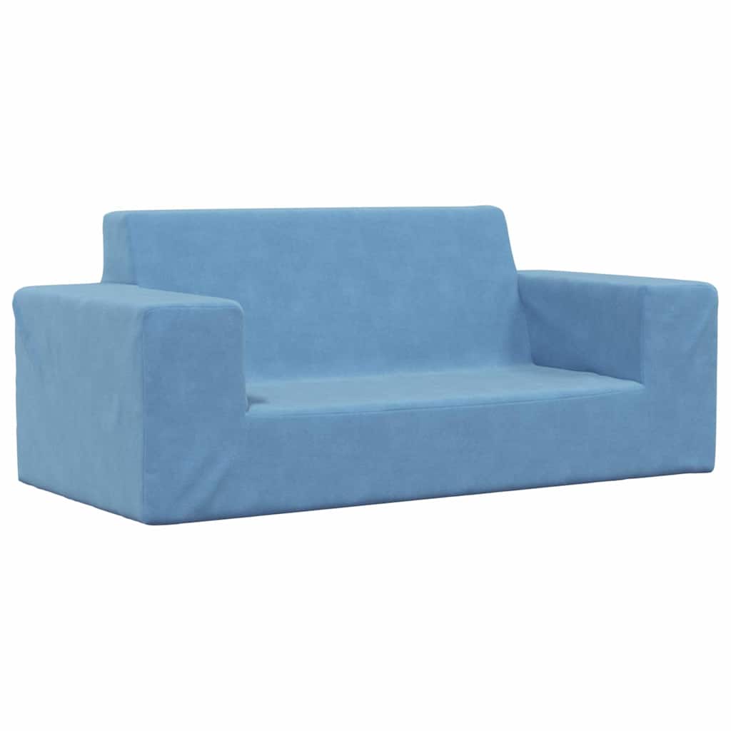 vidaXL 2-os. sofa dla dzieci, niebieska, miękki plusz
