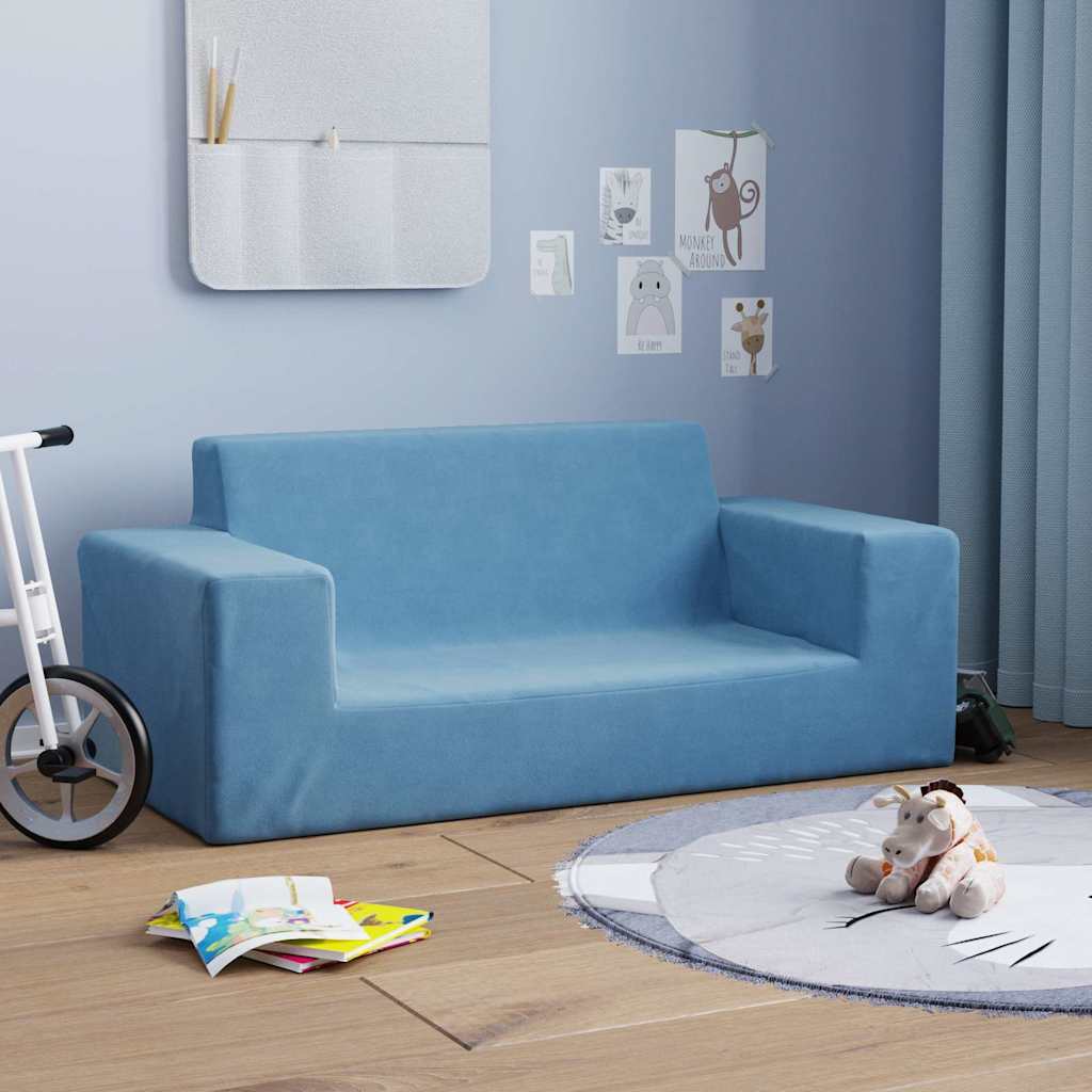 vidaXL 2-os. sofa dla dzieci, niebieska, miękki plusz