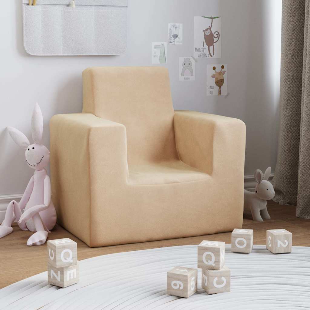 vidaXL Sofa dziecięca, kremowa, miękki plusz