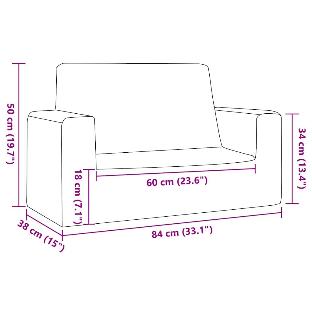 vidaXL 2-os. sofa dla dzieci, jasnoszara, miękki plusz