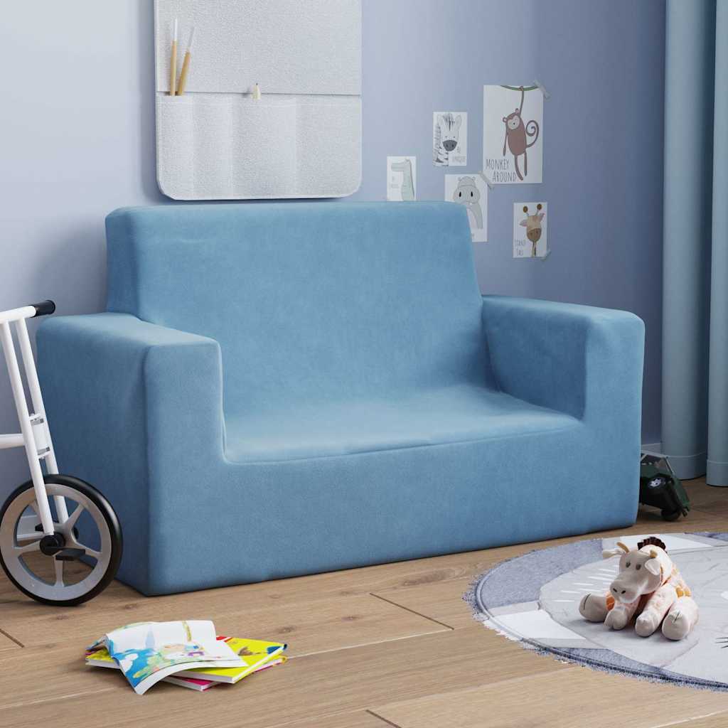 vidaXL 2-os. sofa dla dzieci, niebieska, miękki plusz