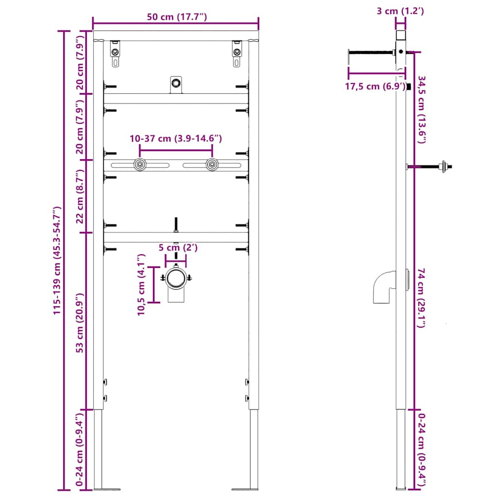 vidaXL Wspornik ścienny do łazienki Niebieski 50 x 3 x 112 cm