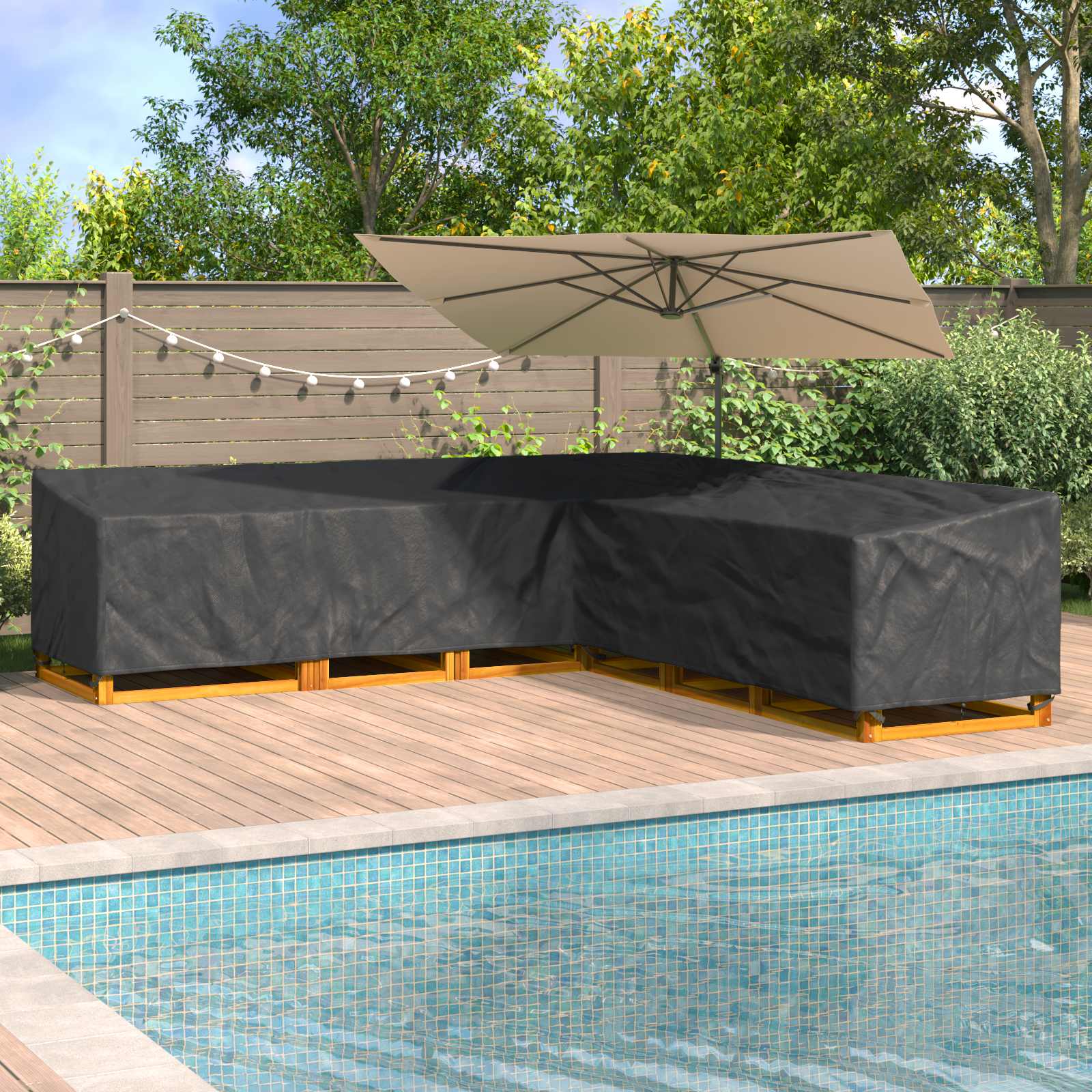 vidaXL Pokrowiec na meble Czarny 300 x 300 x 80 cm Tkanina Oxford 210D