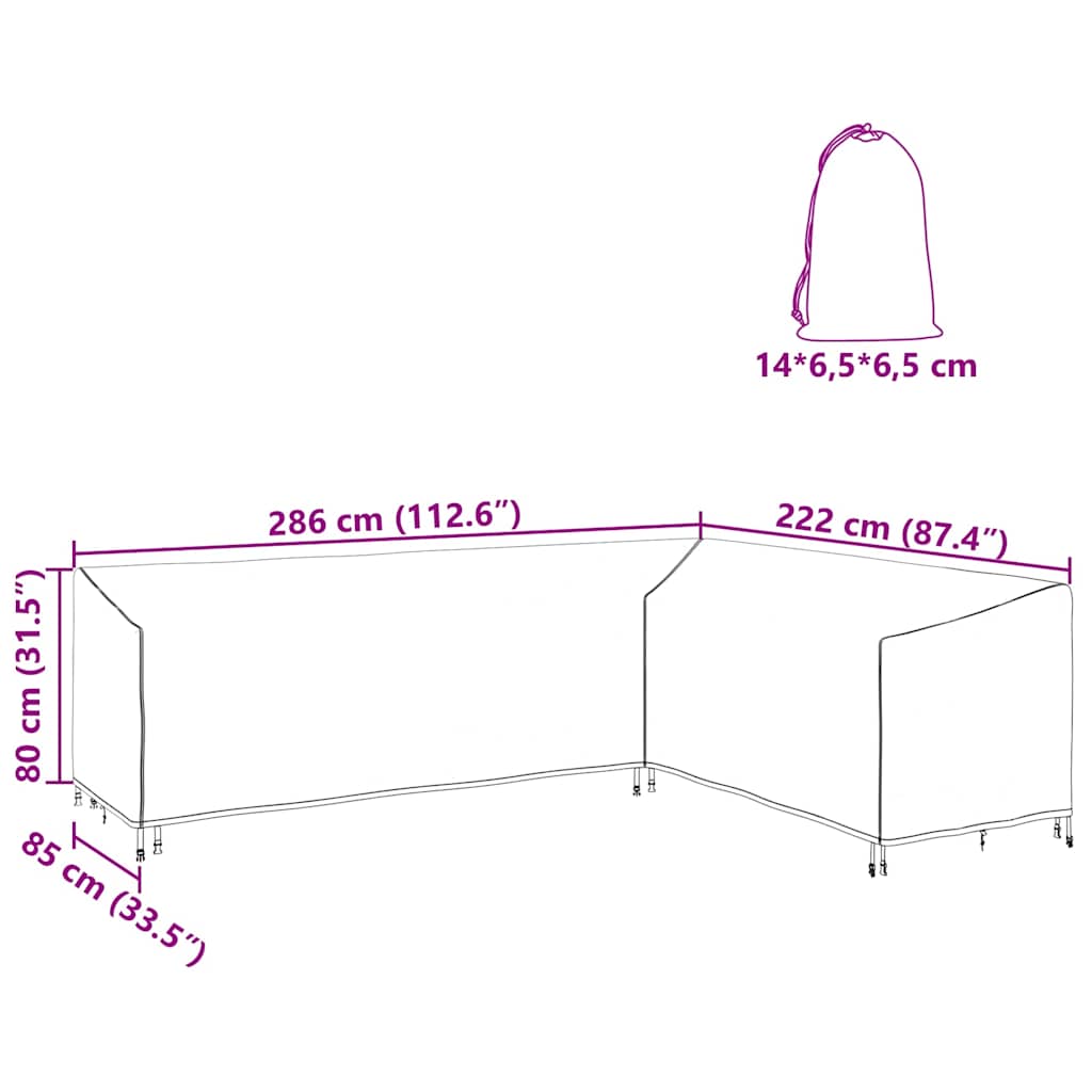 vidaXL Pokrowiec na meble Czarny 286 x 222 x 80 cm Tkanina Oxford 210D