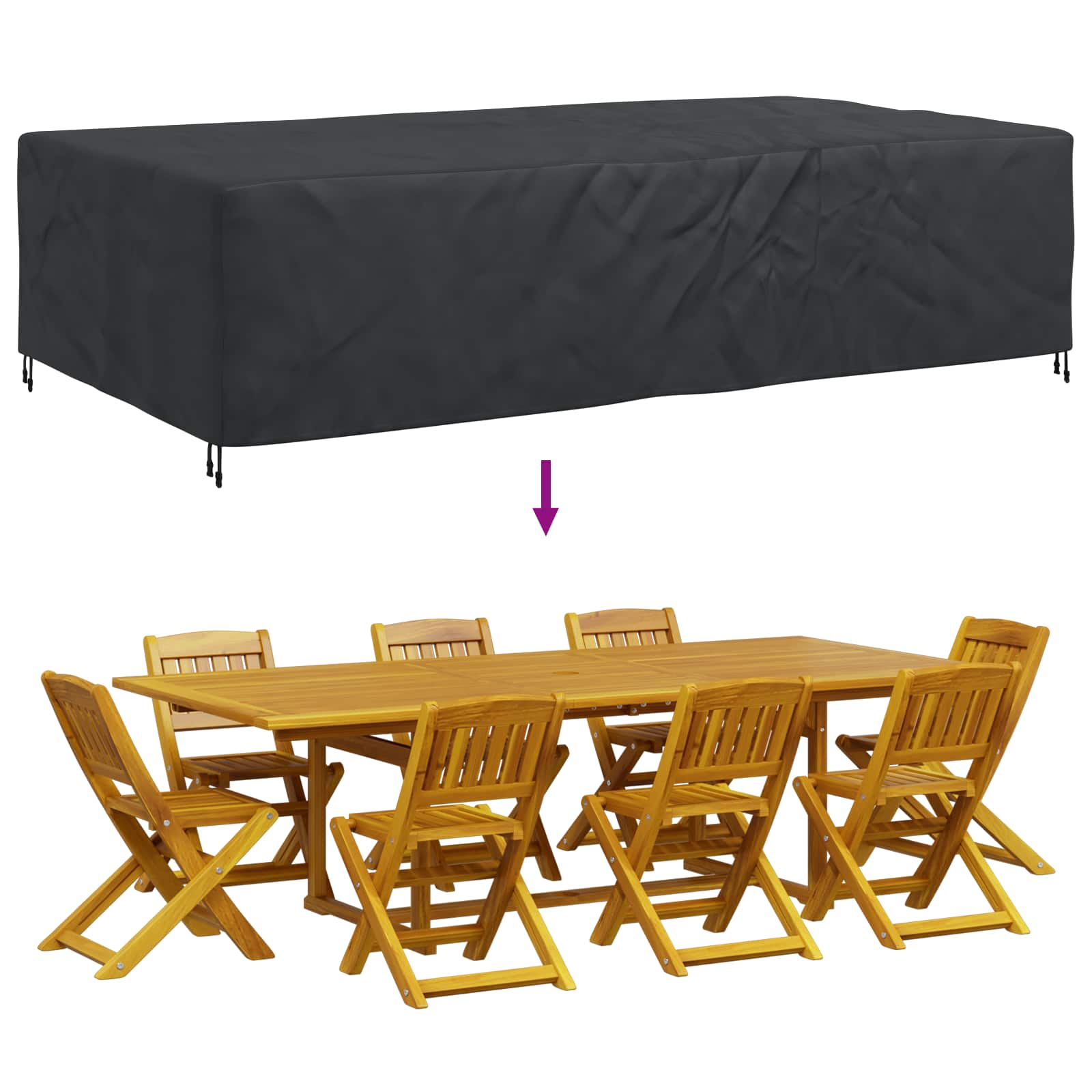 vidaXL Pokrowiec na meble Gładki Czarny 315 x 180 x 74 cm 600D