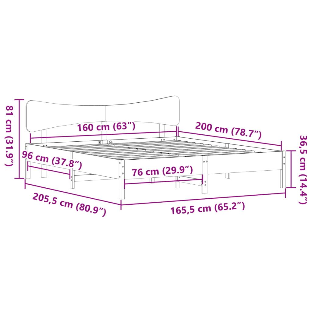 vidaXL Rama łóżka bez materaca, biała, 160x200 cm, lite drewno sosnowe