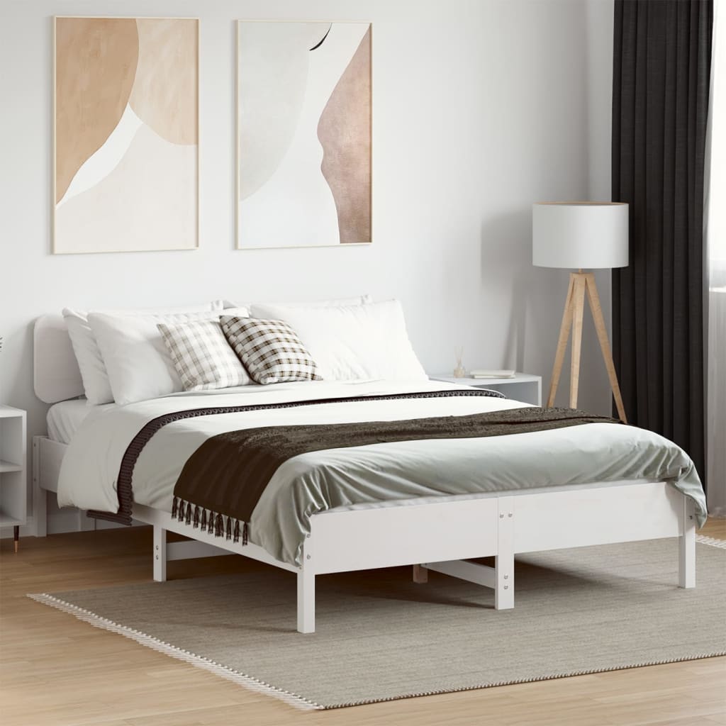 vidaXL Rama łóżka bez materaca, biała, 140x200 cm, lite drewno sosnowe