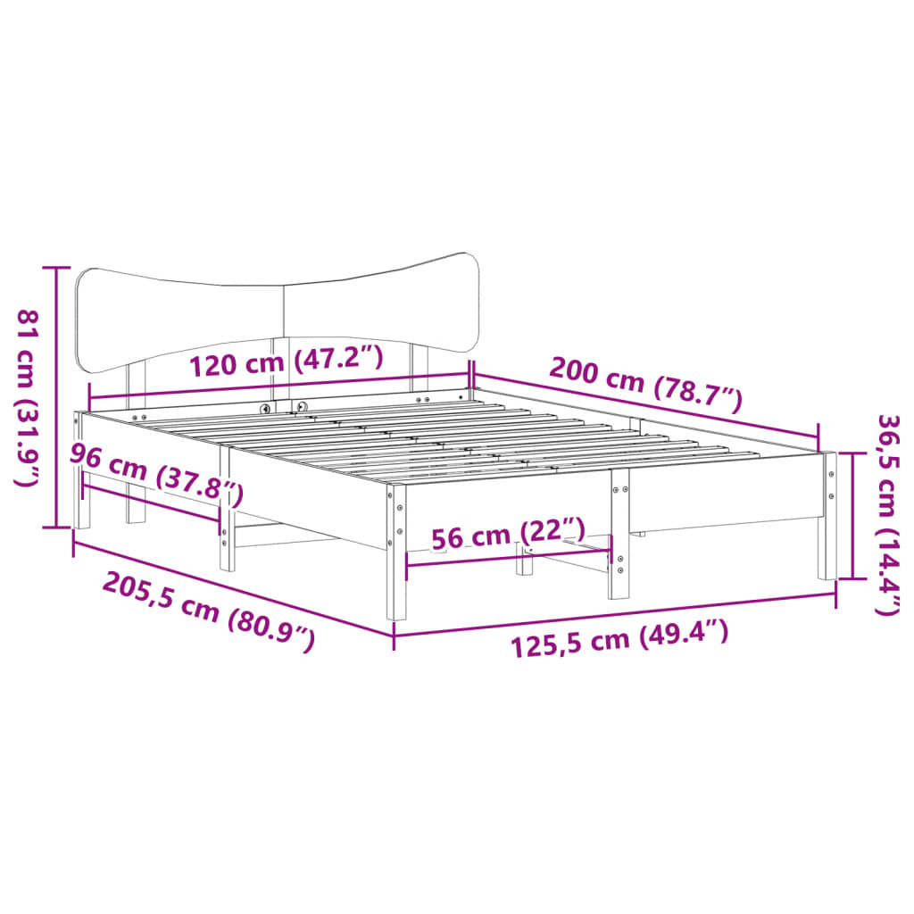 vidaXL Rama łóżka bez materaca, 120x200 cm, lite drewno sosnowe