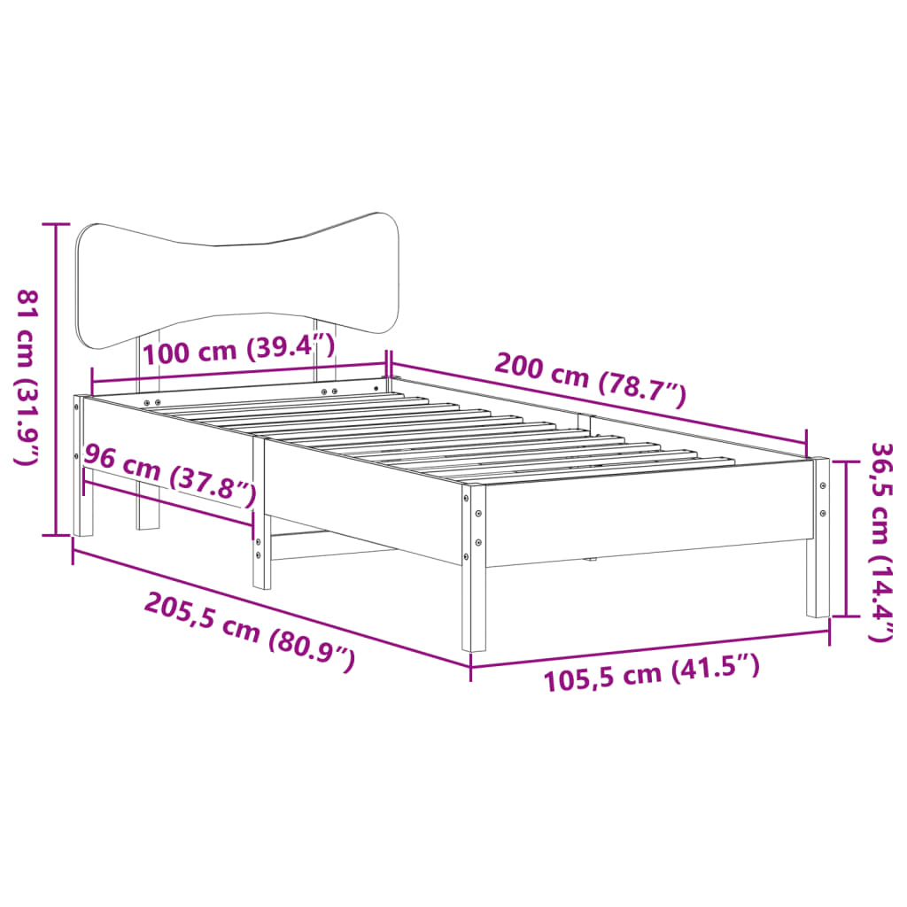 vidaXL Rama łóżka bez materaca, biała, 100x200 cm, lite drewno sosnowe