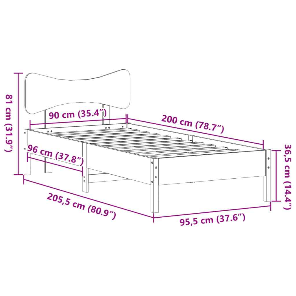 vidaXL Rama łóżka bez materaca, biała, 90x200 cm, lite drewno sosnowe