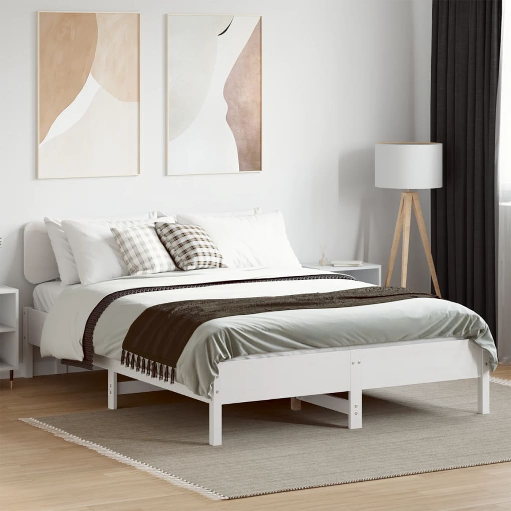 vidaXL Rama łóżka bez materaca, biała, 140x190 cm, lite drewno sosnowe