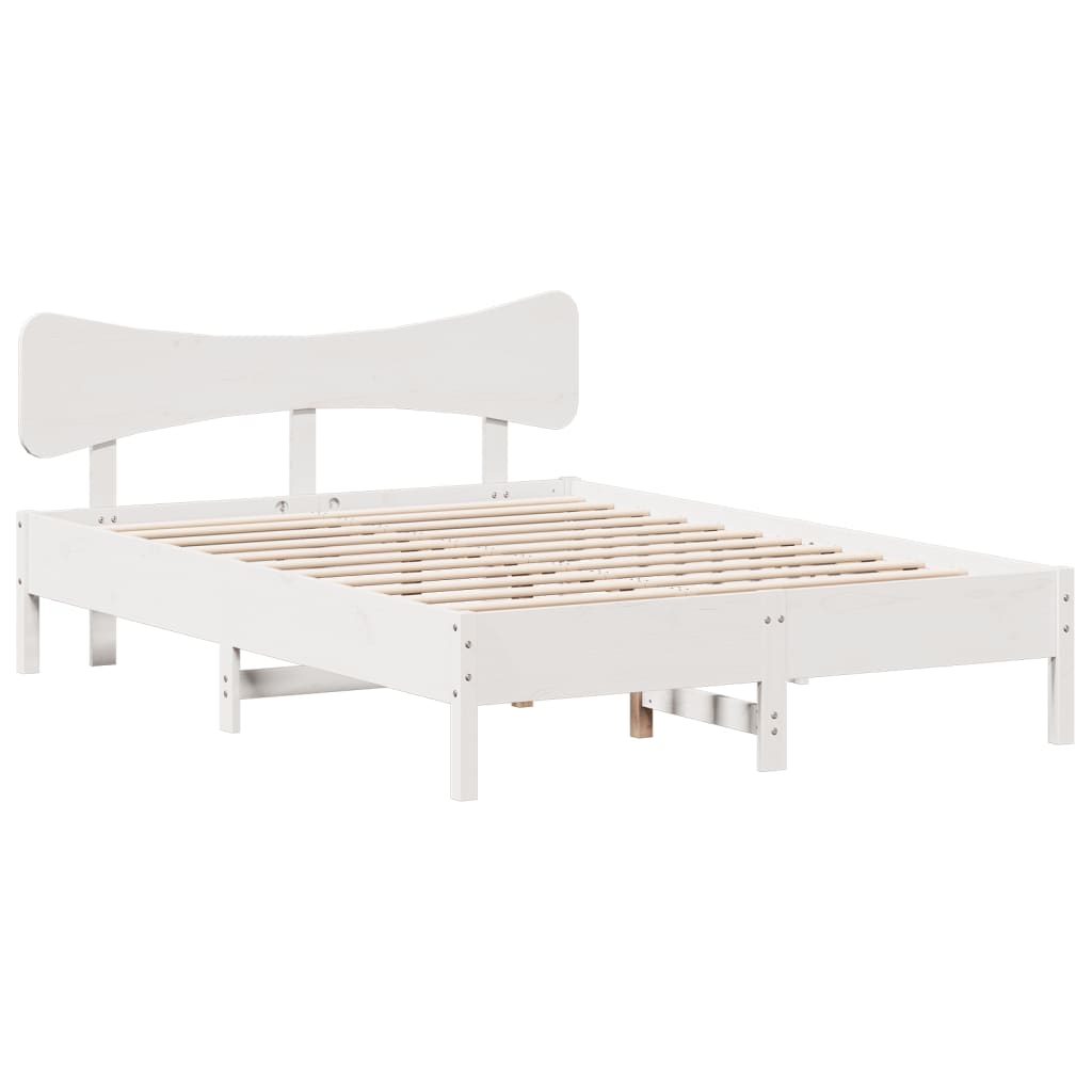 vidaXL Rama łóżka bez materaca, biała, 135x190 cm, lite drewno sosnowe